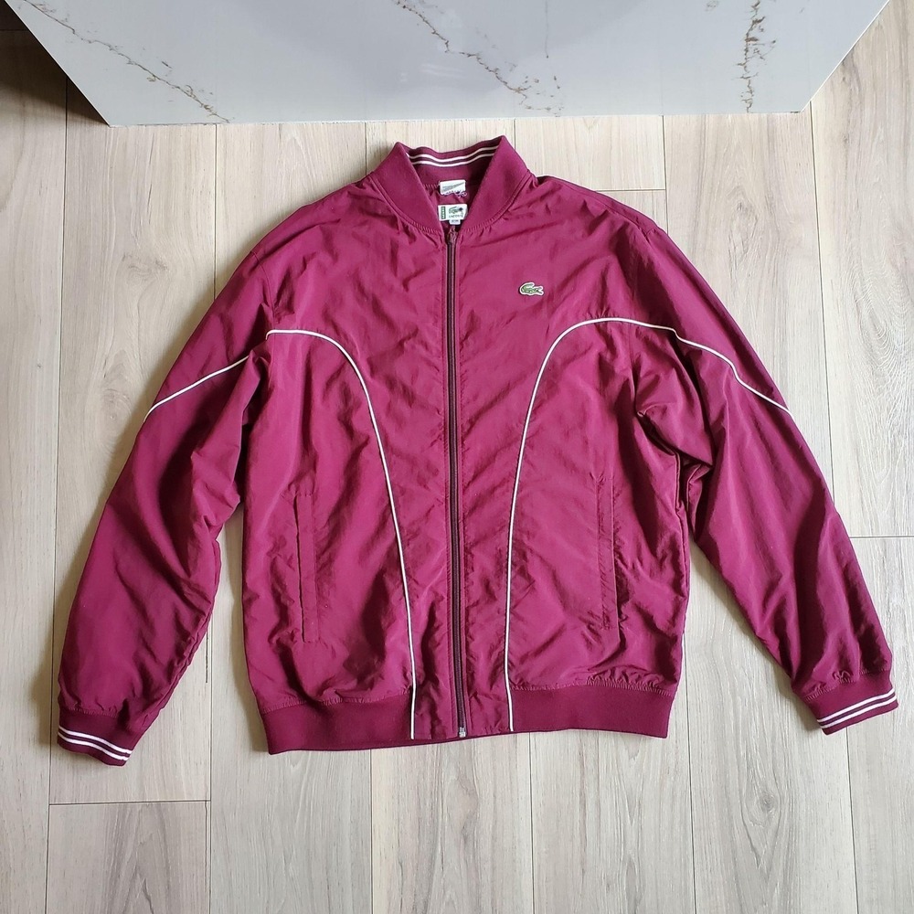 Lacoste Track Jacket Mens L Red Sport Full Zip Mesh Lined Tennis Made In France